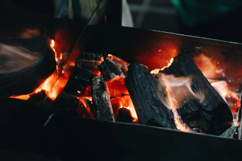 Intimate flame and charcoal detail